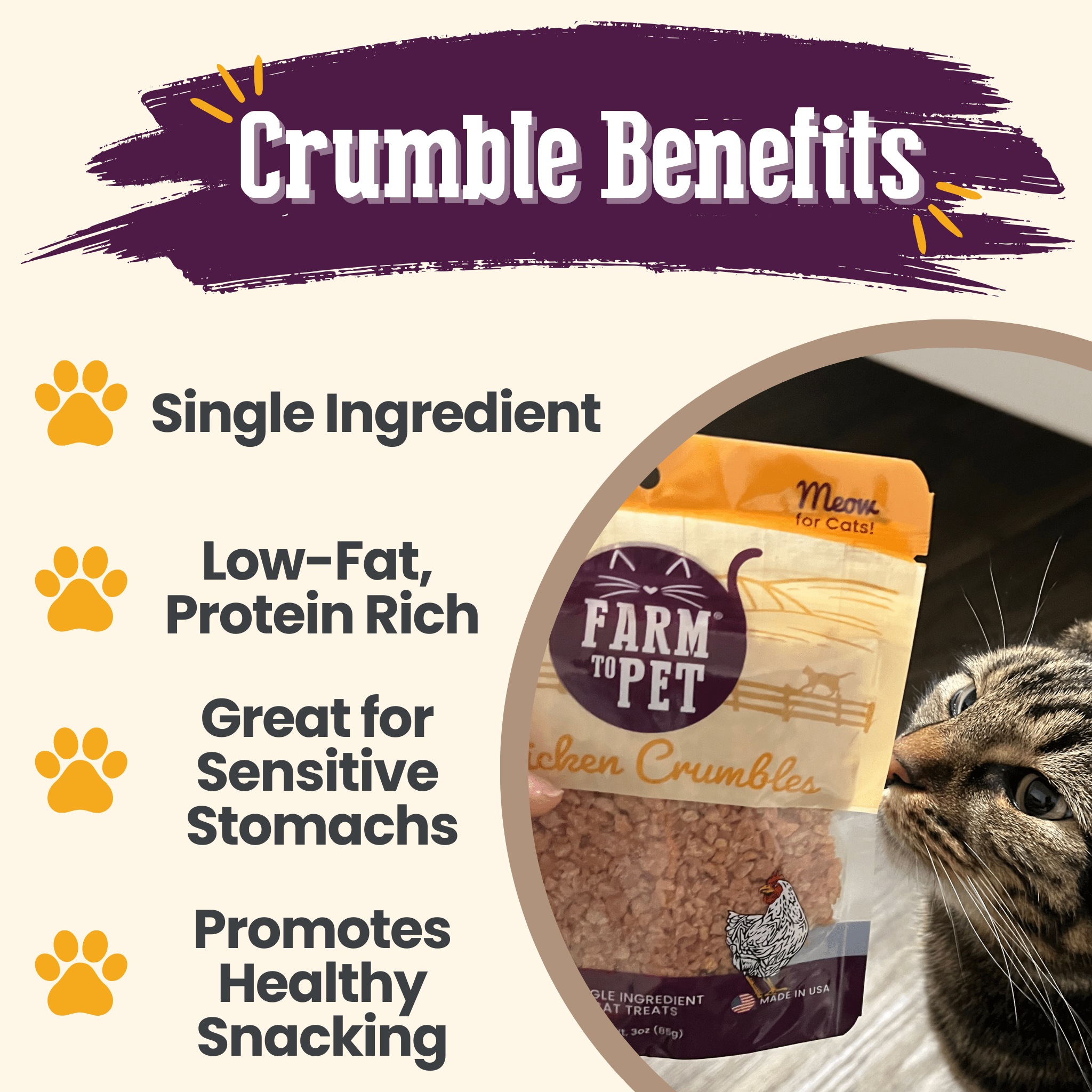 Chicken Crumbles Cat Treats | Single-Ingredient Treats | Farm to Pet