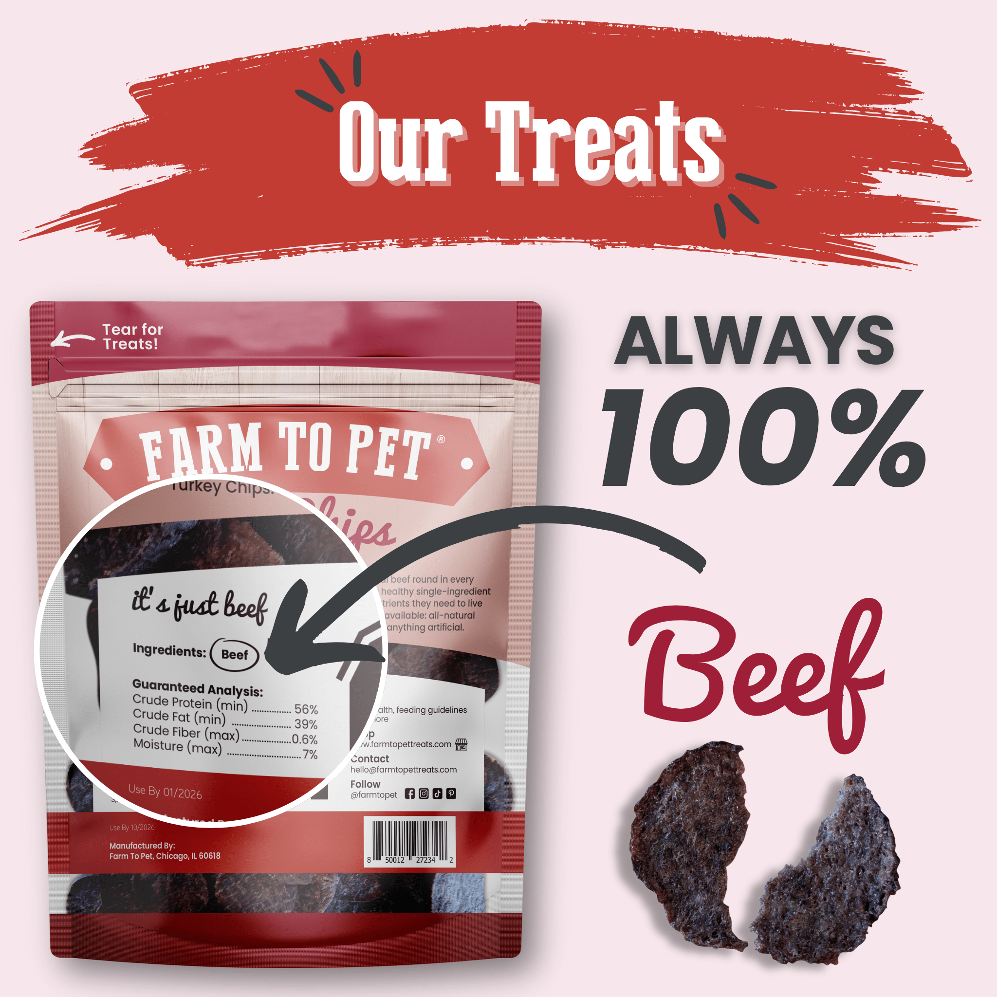 Beef Chips Dog Treats | Single-Ingredient | Farm to Pet
